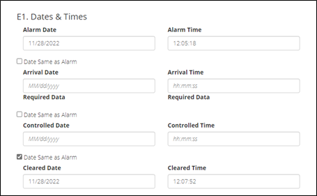 Alarm/Last Unit Cleared Date and Time entry.