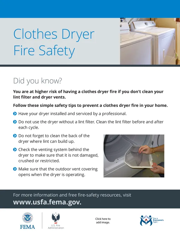 clothes dryer fire safety flyer