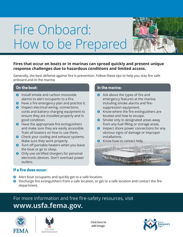 fire onboard: how to be prepared safety flyer