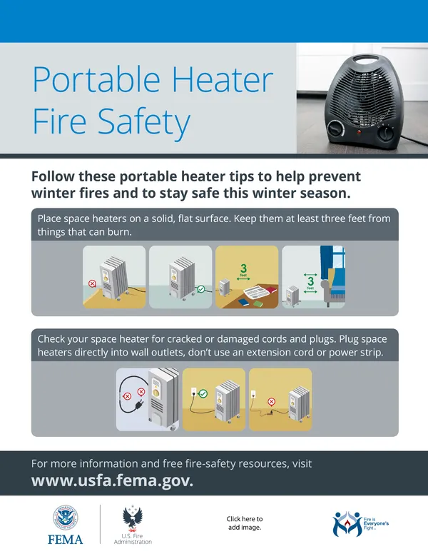 portable heater fire safety flyer