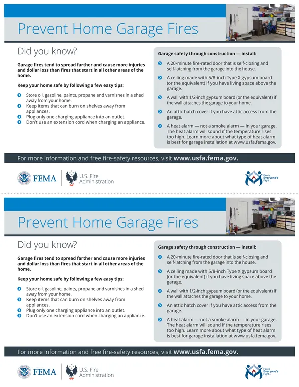 prevent garage fires flyer