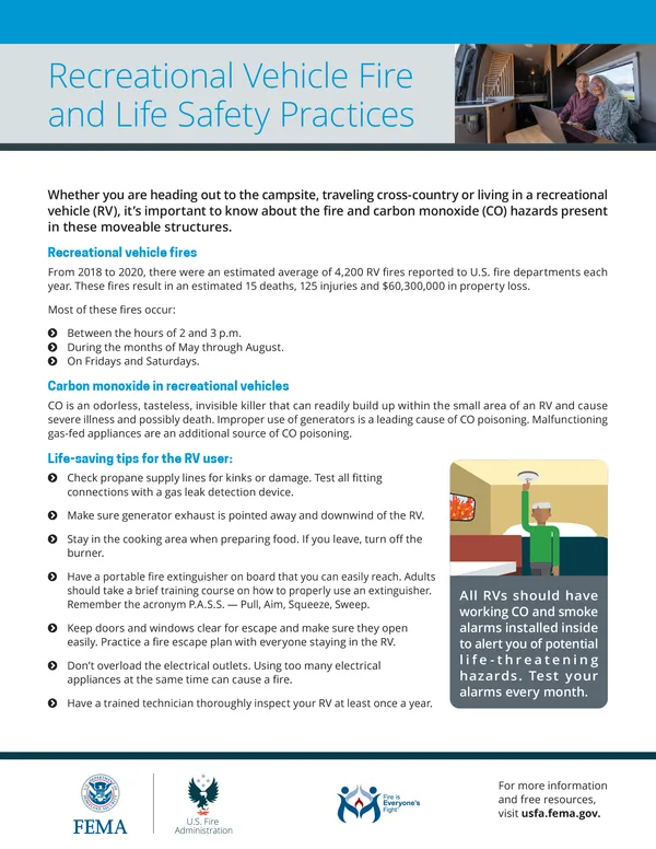 Recreational vehicle fire safety flyer