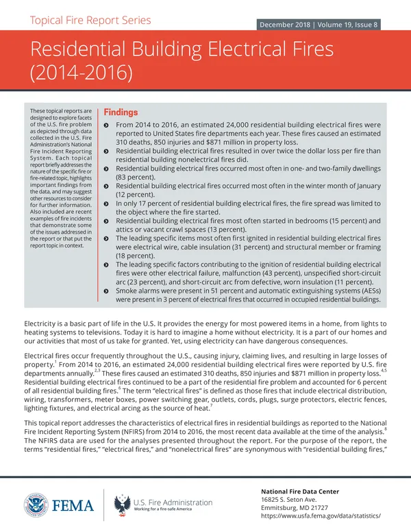 Residential building electrical fires (2014-2016)
