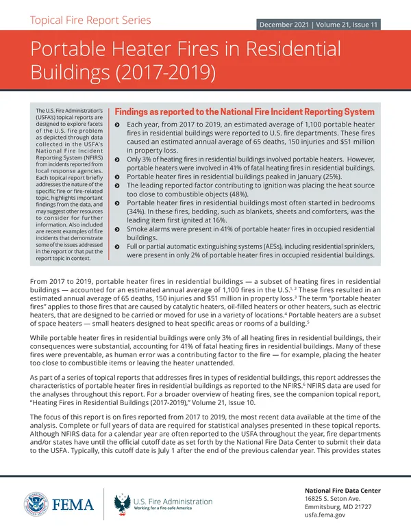 Portable Heater Fires in Residential Buildings (2017-2019)