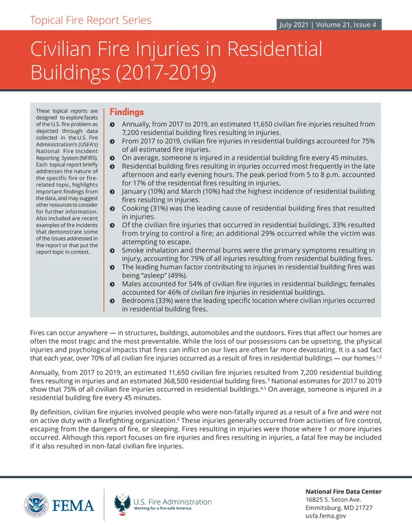 Civilian Fire Injuries in Residential Buildings (2017-2019)