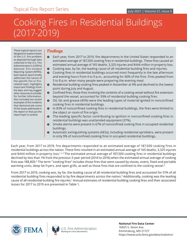 Cooking Fires in Residential Buildings (2017-2019)