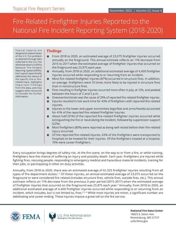 Fire-Related Firefighter Injuries (2018-2020)