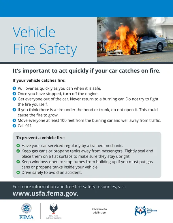 vehicle fire safety flyer
