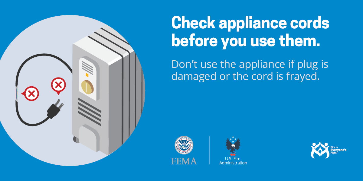 social card: check appliance cords before you use them.