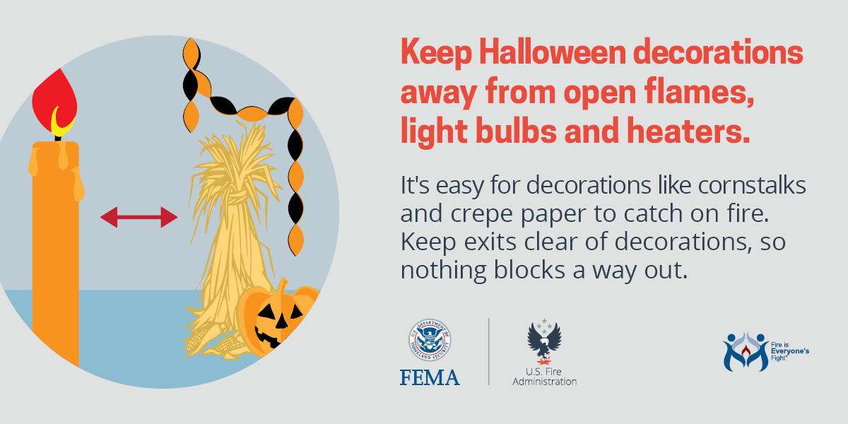 social card: keep Halloween decorations away from open flames, light bulbs and heaters