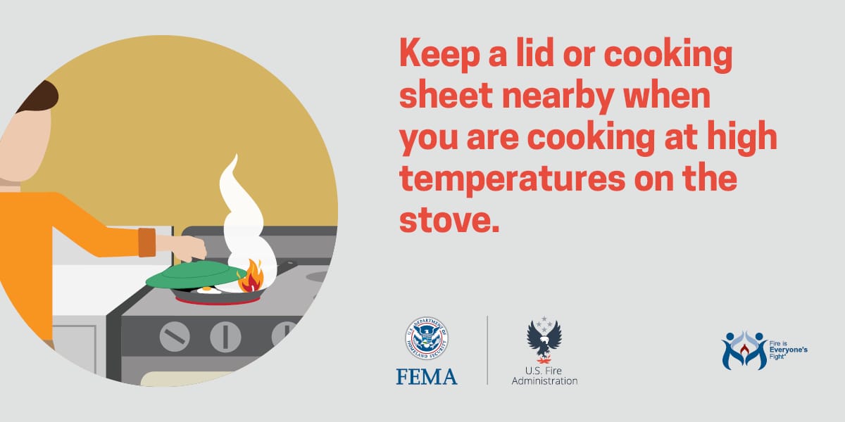 social card: Keep a lid or cooking sheet nearby when you are cooking at high temperatures on the stove.