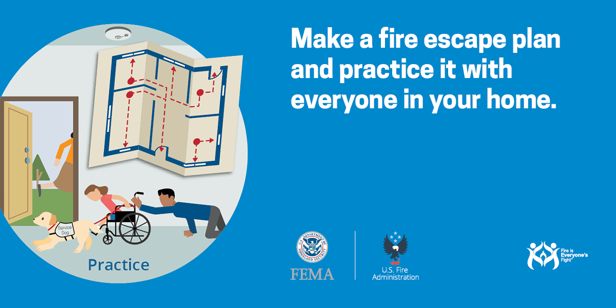 social media card: make a fire escape plan and practice it with everyone in your home