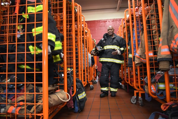 firefighter with bunker gear on