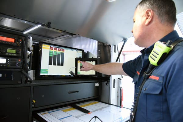 firefighter at incident command station