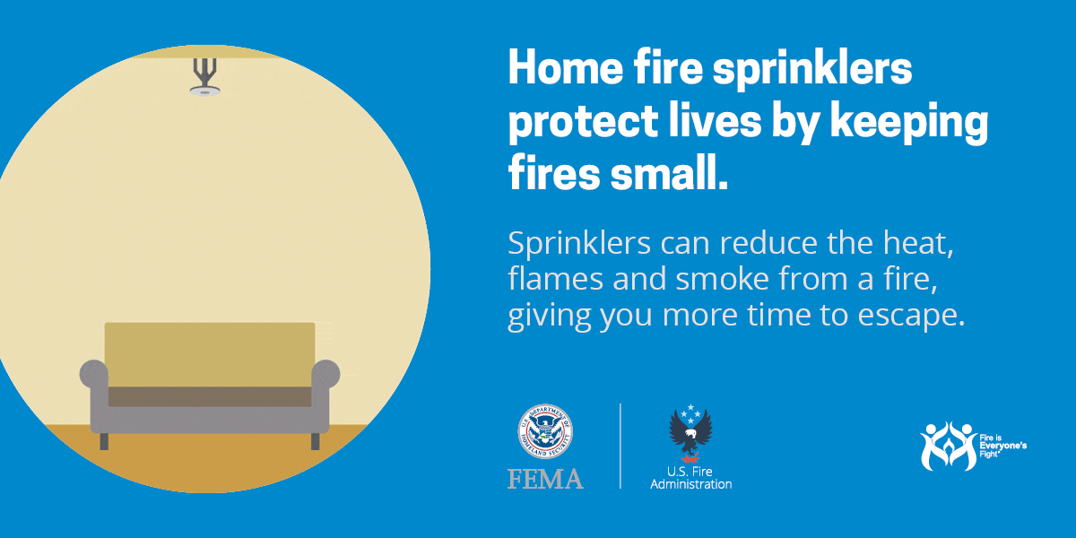social card: home fire sprinklers protect lives by keeping fires small
