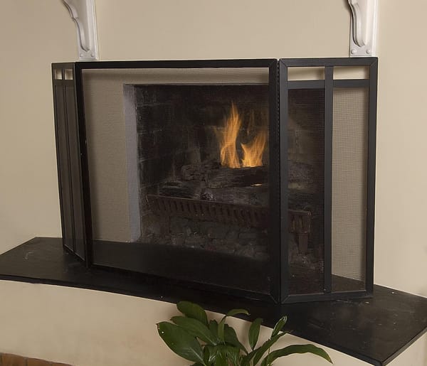 fireplace with screen