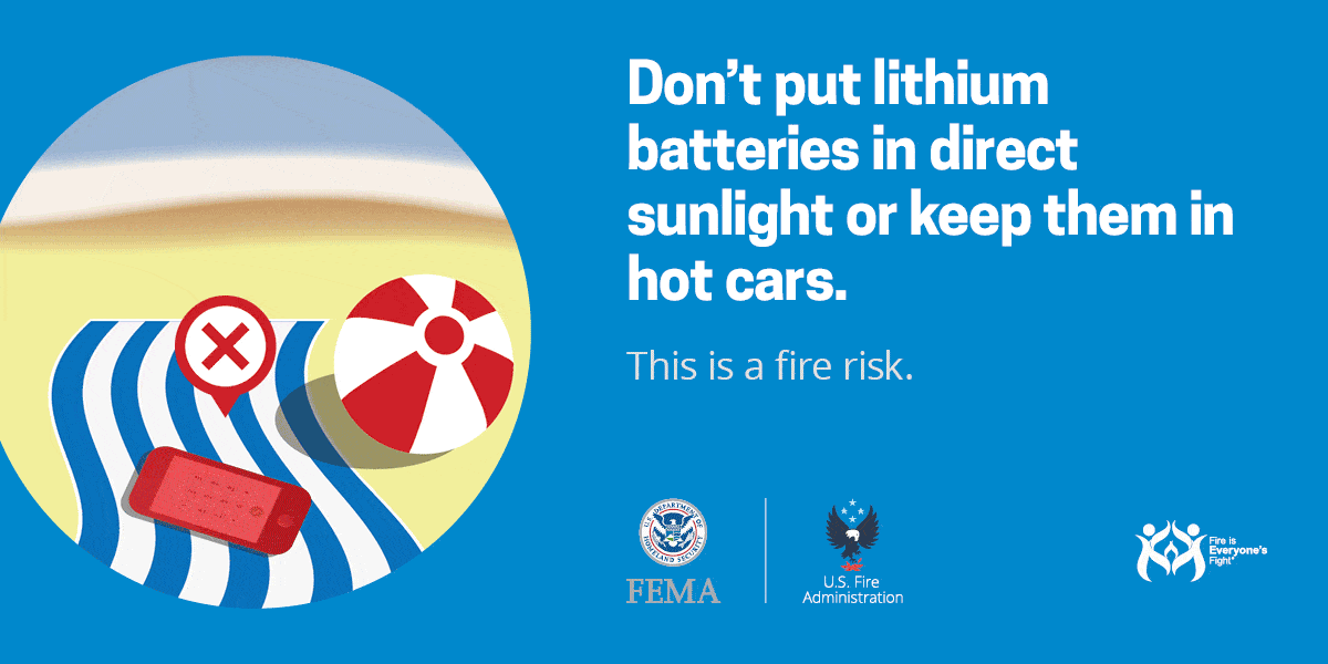 social card: don't put lithium batteries in direct sunlight or keep them in hot cars