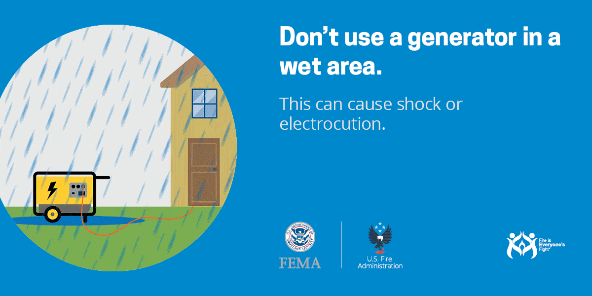 social card: don't use a generator in a wet area