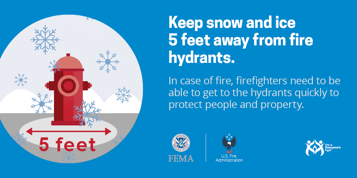 social card: keep snow and ice 5 feet away from fire hydrants