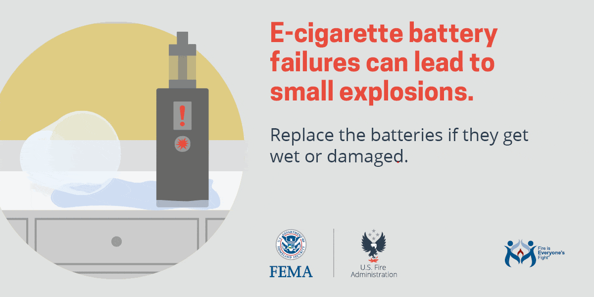 social card: E-cigarette battery failures can lad to small explosions.