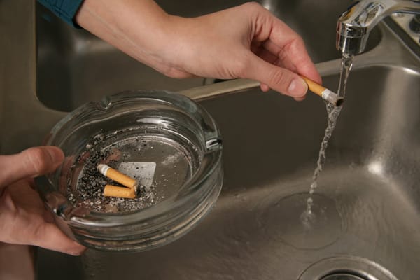 woman reaching up to test a smoke alarm