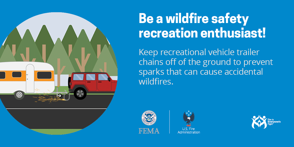 wildfire social card: don't park or drive RVs over grass or weeds