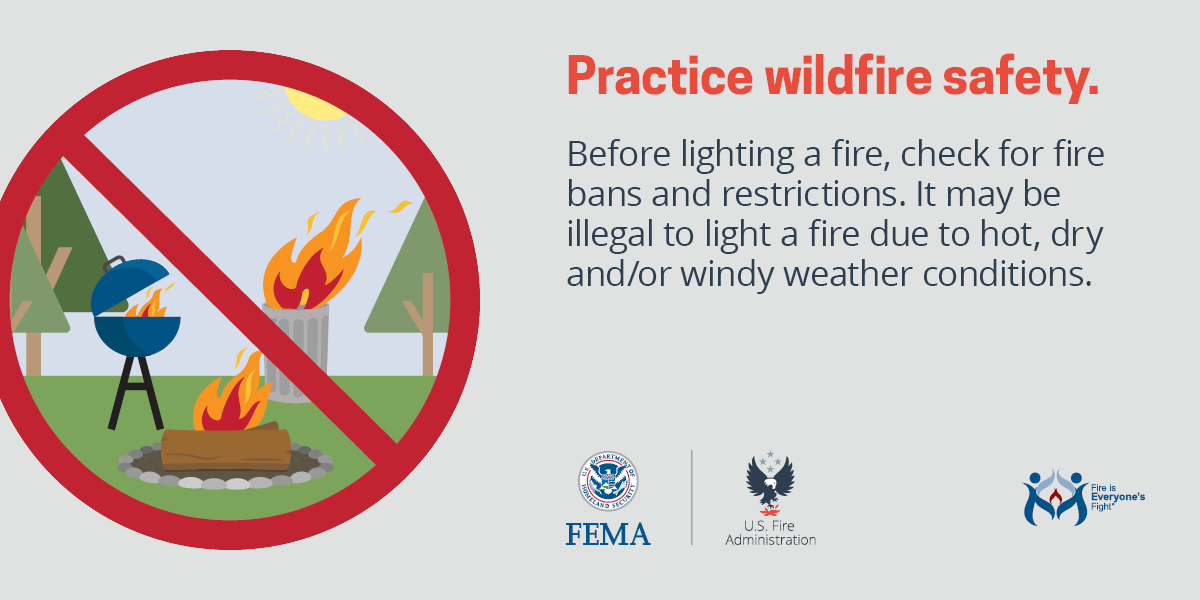 wildfire social card: before lighting a fire, check for fire bans and restrictions