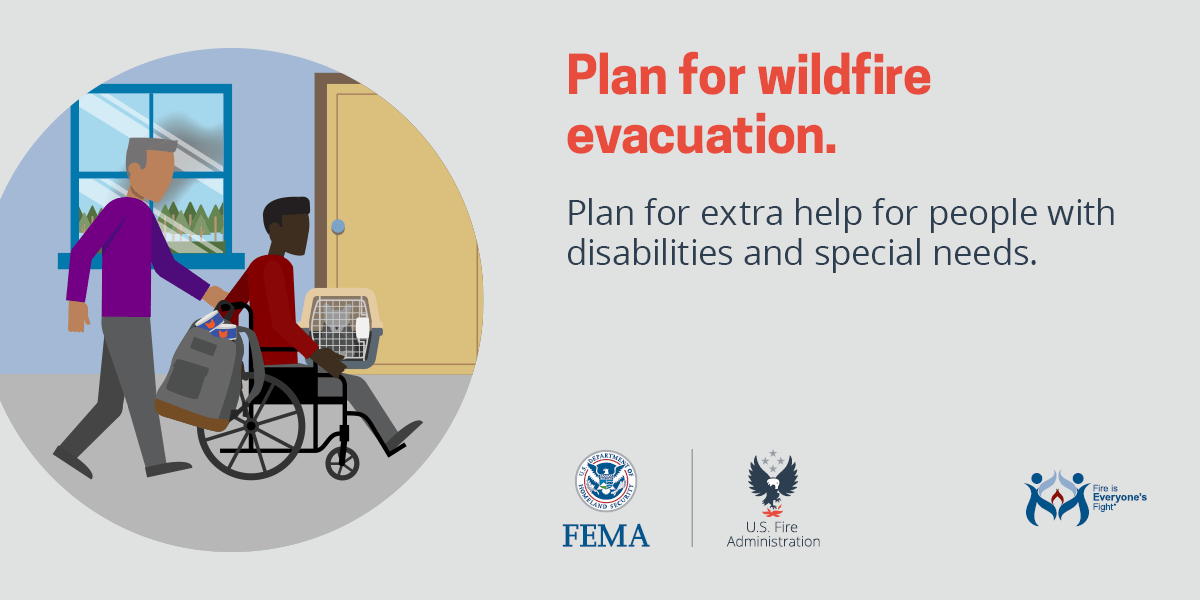 wildfire social card: plan for extra help to evacuate people with special needs during a wildfire