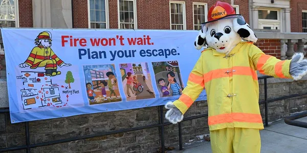 Sparky was on hand to promote the fire escape plan theme for National Fire Prevention Week.