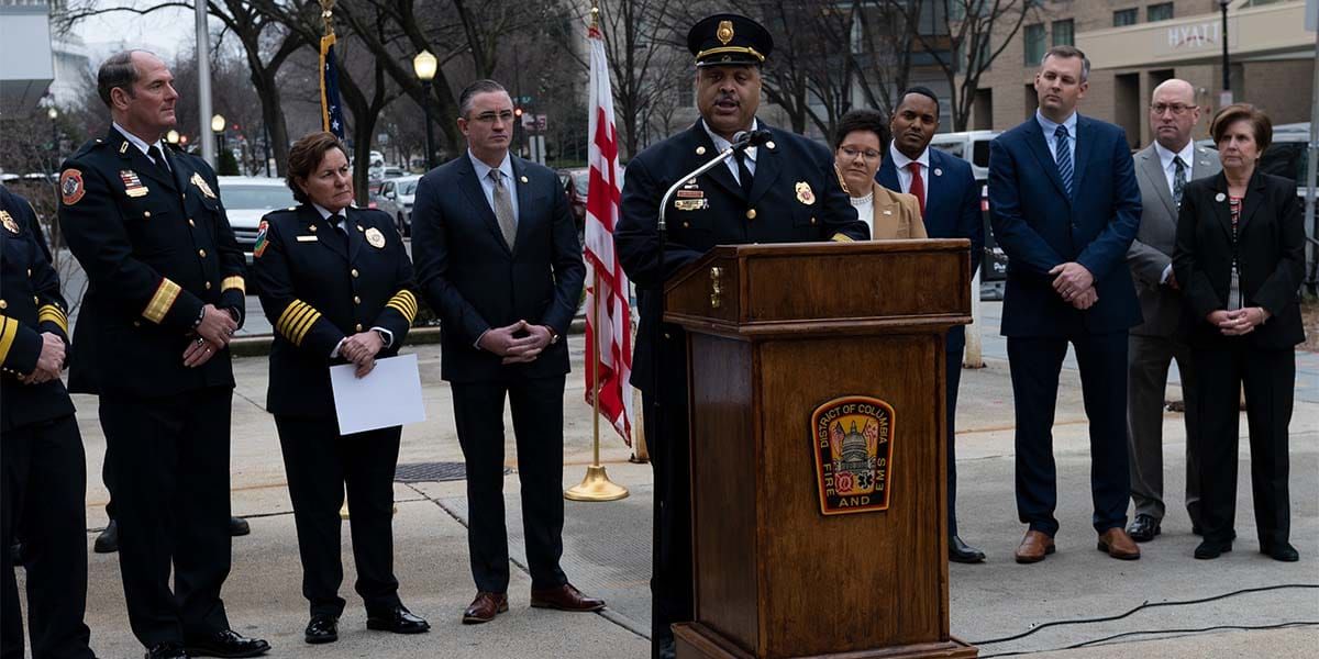 Captain Jonathan Streat addresses event attendees.