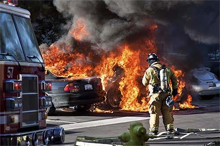 firefighter at a car fire