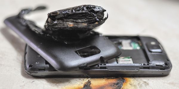 Photo of a damaged lithium-ion battery in a phone