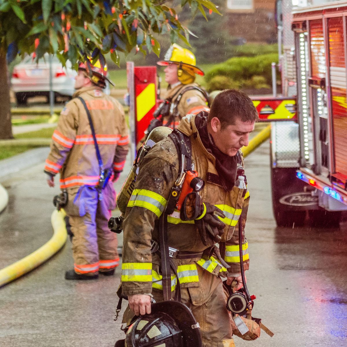 Photo of a firefighter showing fatigue