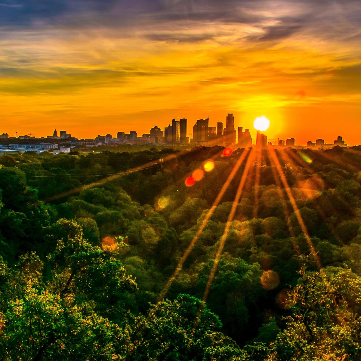 Sunset view of Austin, TX skyline