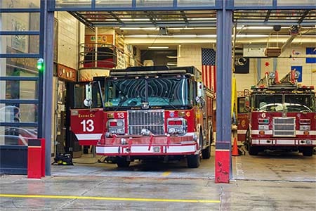 fire apparatus inside a fire station