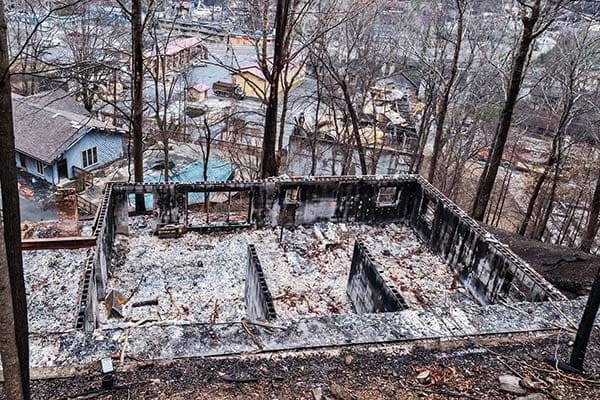 burned homes after a wildfire