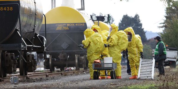 hazmat team at railroad tanker incident