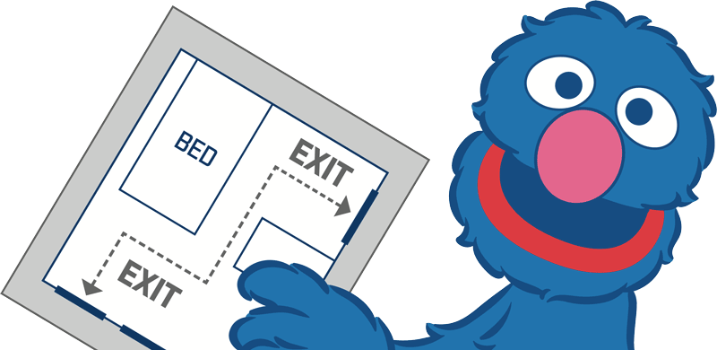 Sesame Street character promoting escape plans