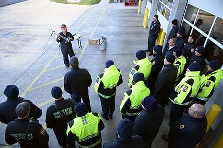 group of firefighters attending hazardous materials training