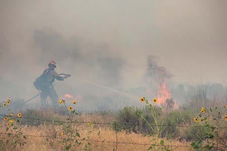 wildland firefighter attacking a fire