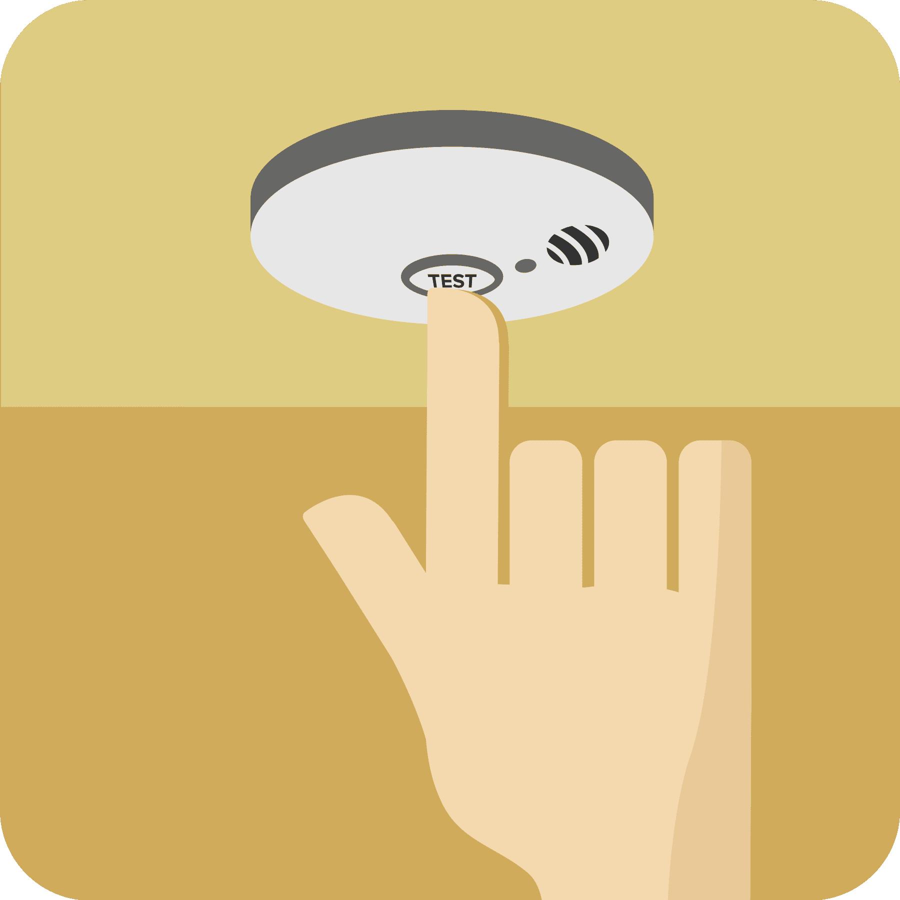 A finger pressing the test button on a smoke alarm.