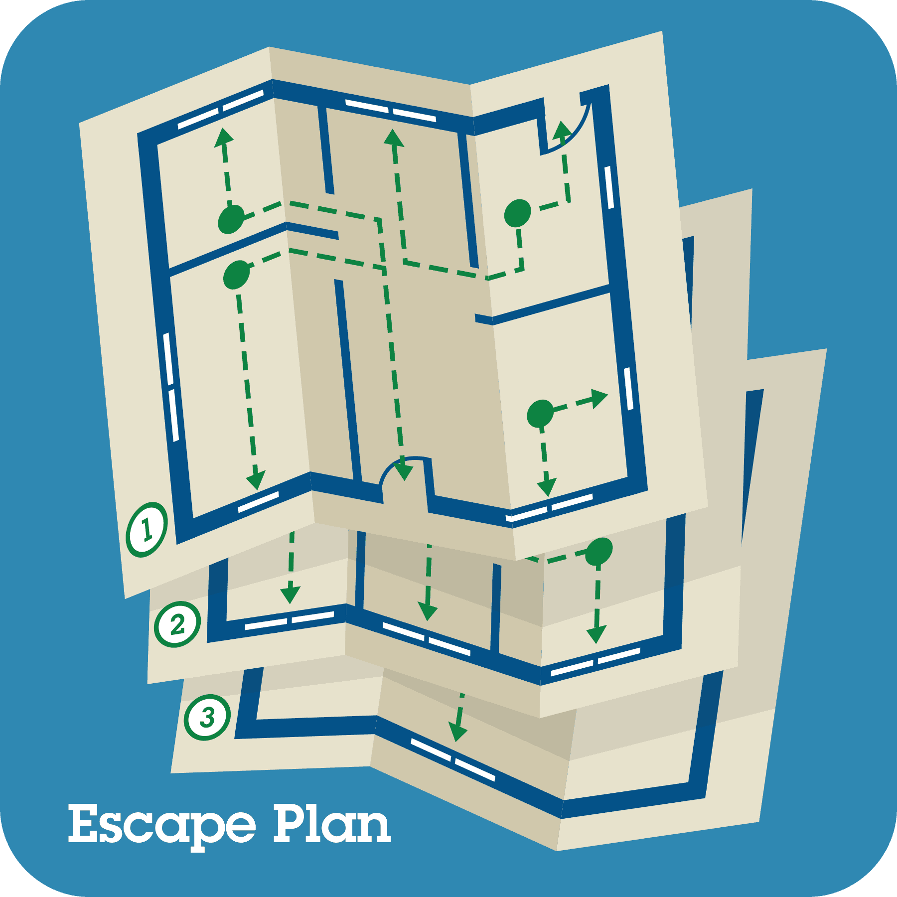 Fire escape plan diagrams for each home level.