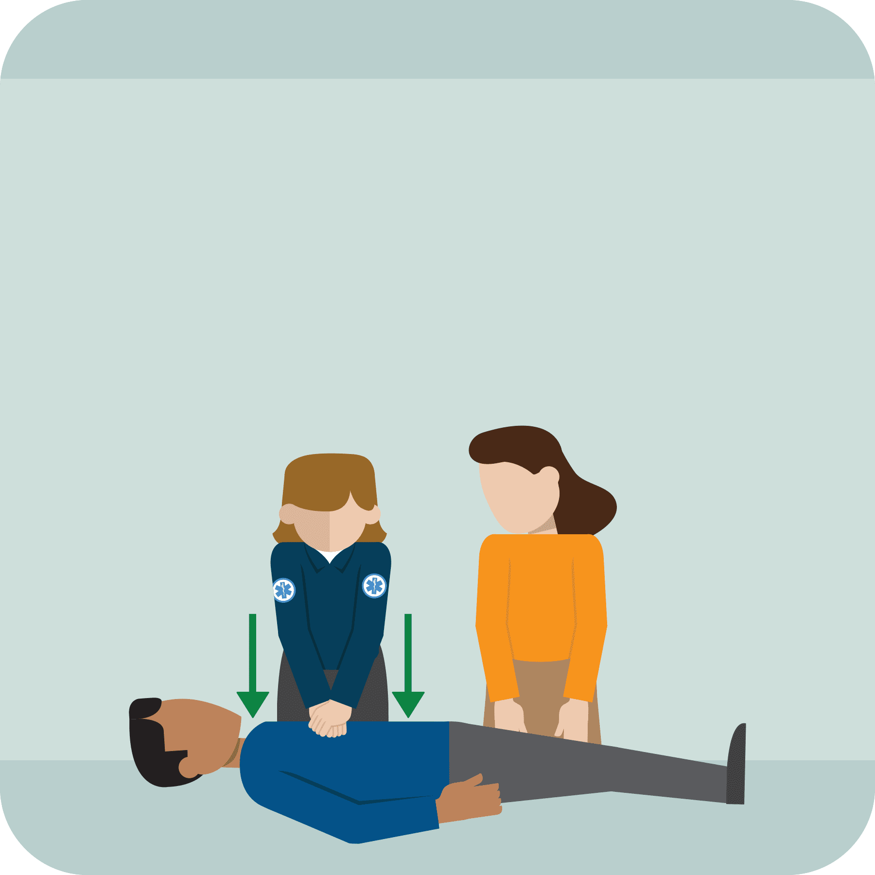 Medical help arrives and chest compressions continue.