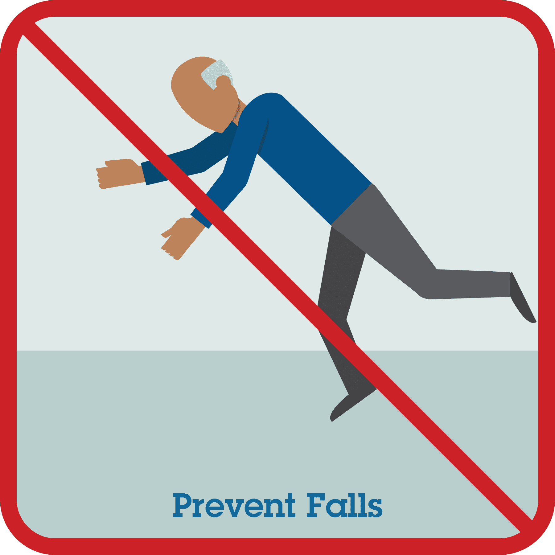 An older man is shown tripping with red x across the illustration.