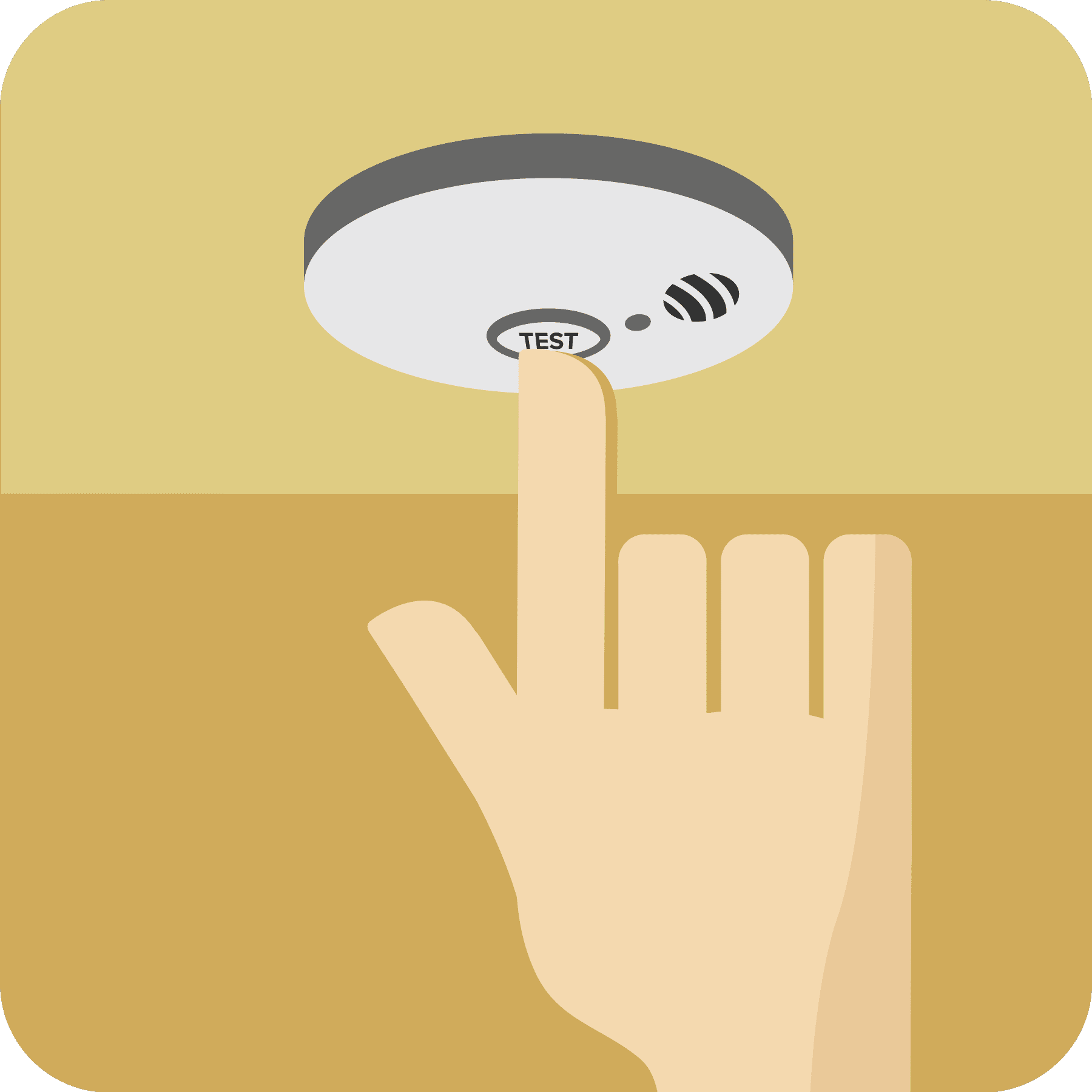 Hand pushing the test button on the smoke alarm.