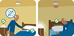 A man checks his bed shaker. The bed shaker activates.
