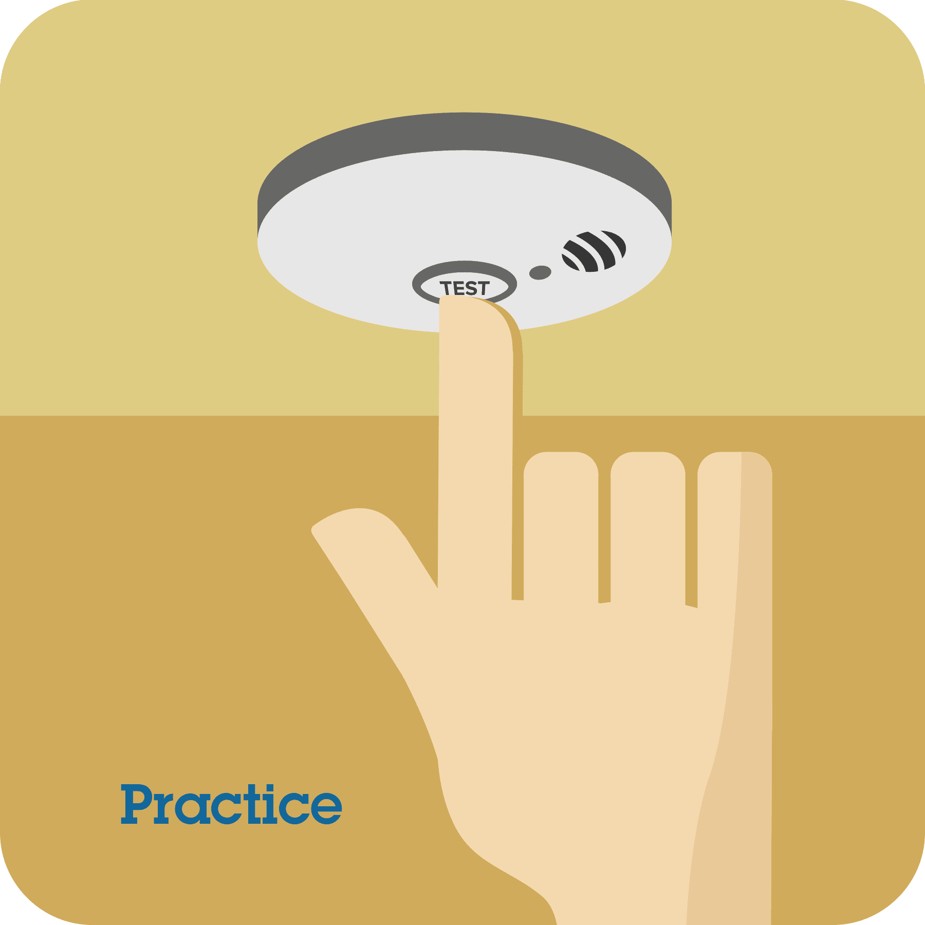 Hand pushes the test button on the alarm with practice prompt.