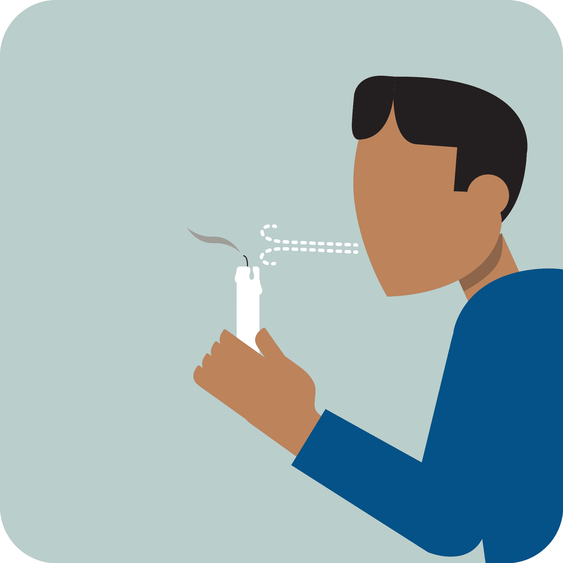 A man blowing out a candle.