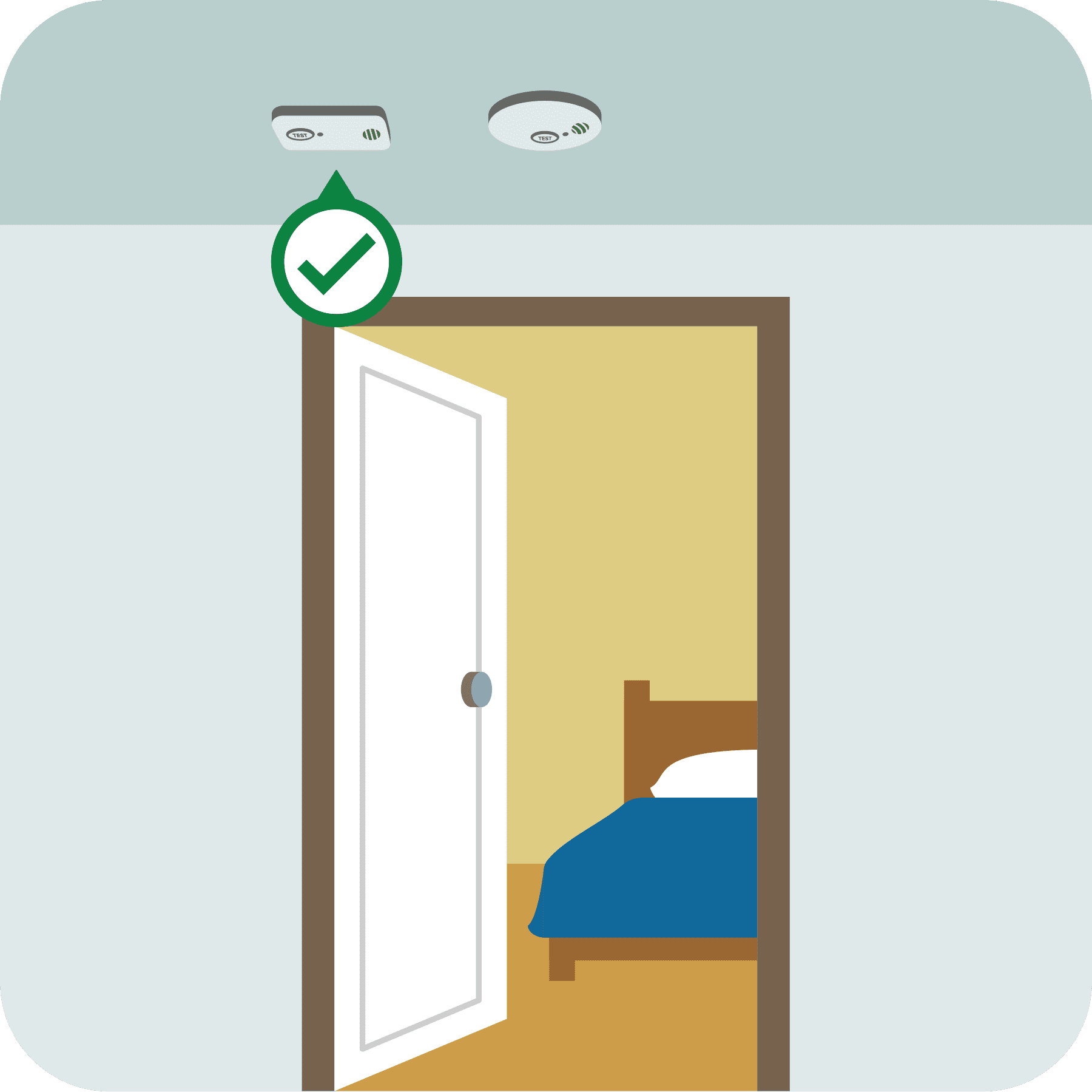 Carbon monoxide alarm installed outside a bedroom.