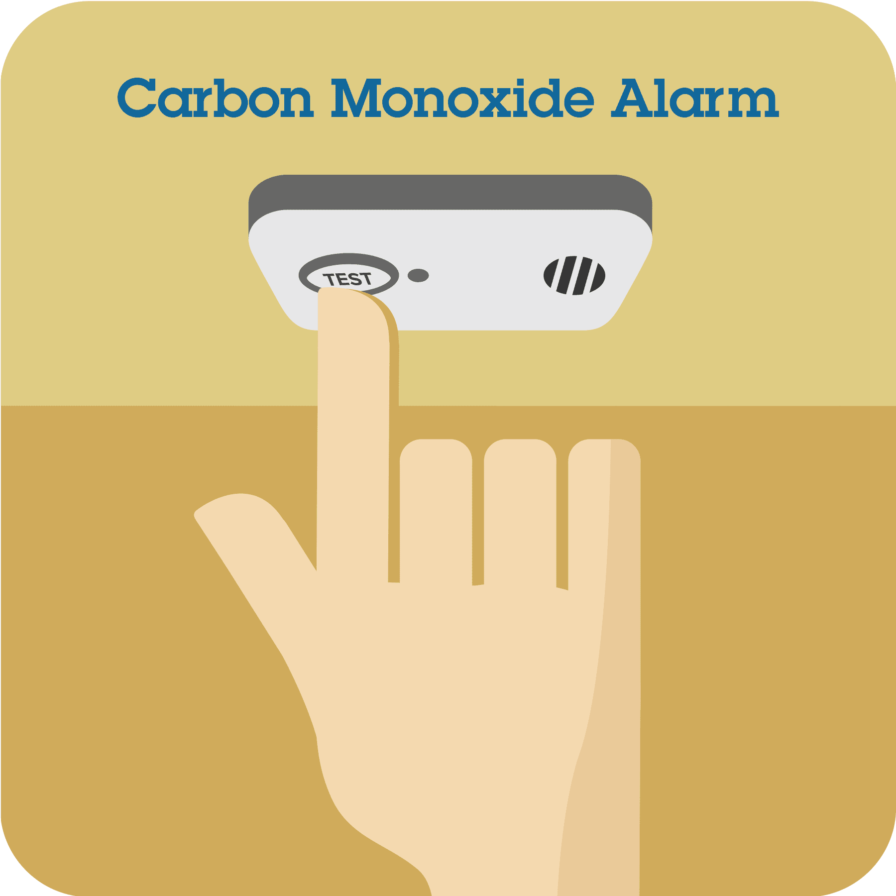 Hand pushing the test button on carbon monoxide alarm.